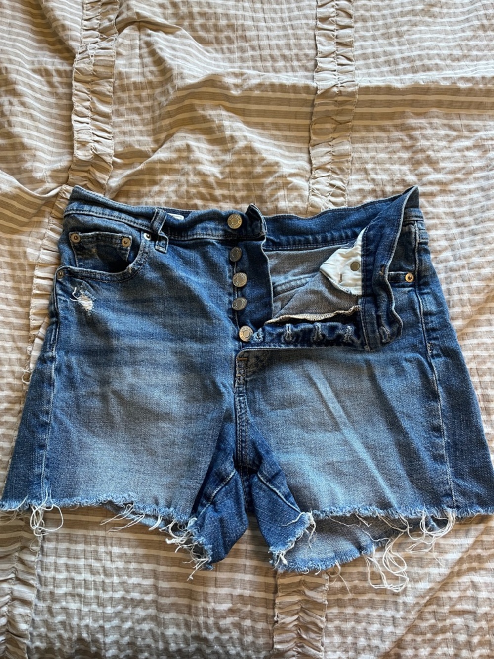 GAP Distressed Button-Fly Blue Denim Cutoff Shorts